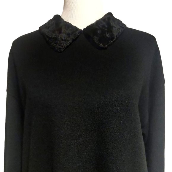 Liz Claiborne Vtg Black Acrylic Wool Faux Fur Collar Cuff Buttons Modest Dress L - Picture 4 of 11